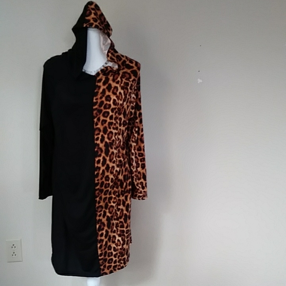 NWOT Arabella Color Block Leopard Print Hooded Dress 1X Black Brown - Picture 6 of 16